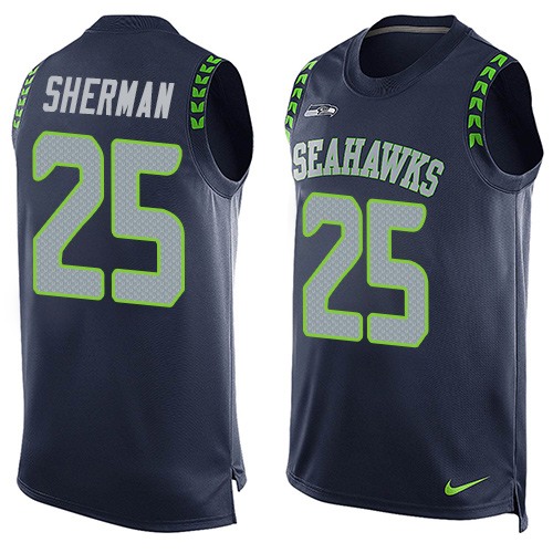 Men's Limited Richard Sherman Nike Jersey Navy Blue - #25 Player Name & Number Tank Top NFL Seattle Seahawks